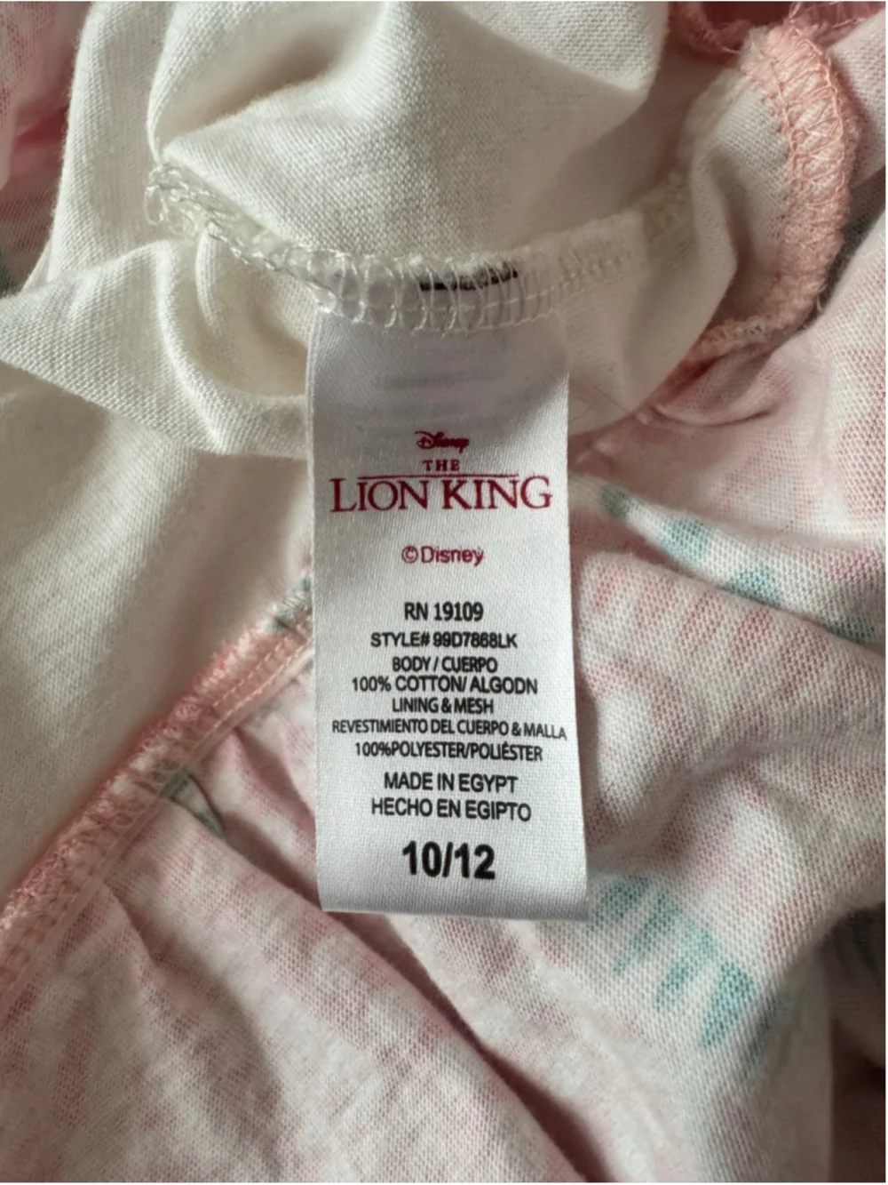 Girls Disney The Lion King Casual Dress Size 10 White Pink